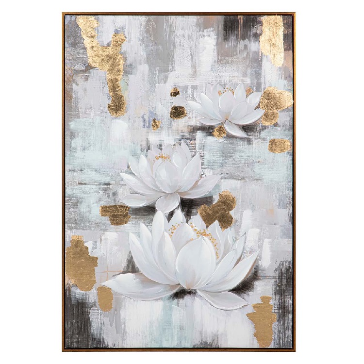 Cuadro Nenúfares Blanco y Dorados ( 120x4x80 cm)