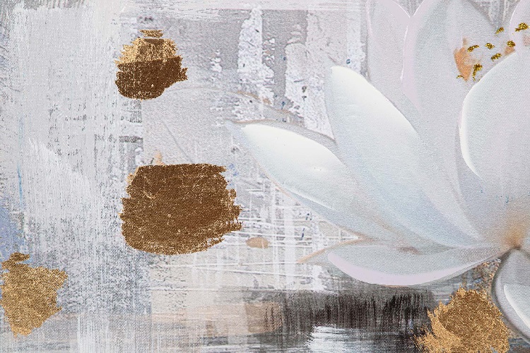 Cuadro Nenúfares Blanco y Dorados ( 120x4x80 cm) - Imagen 3