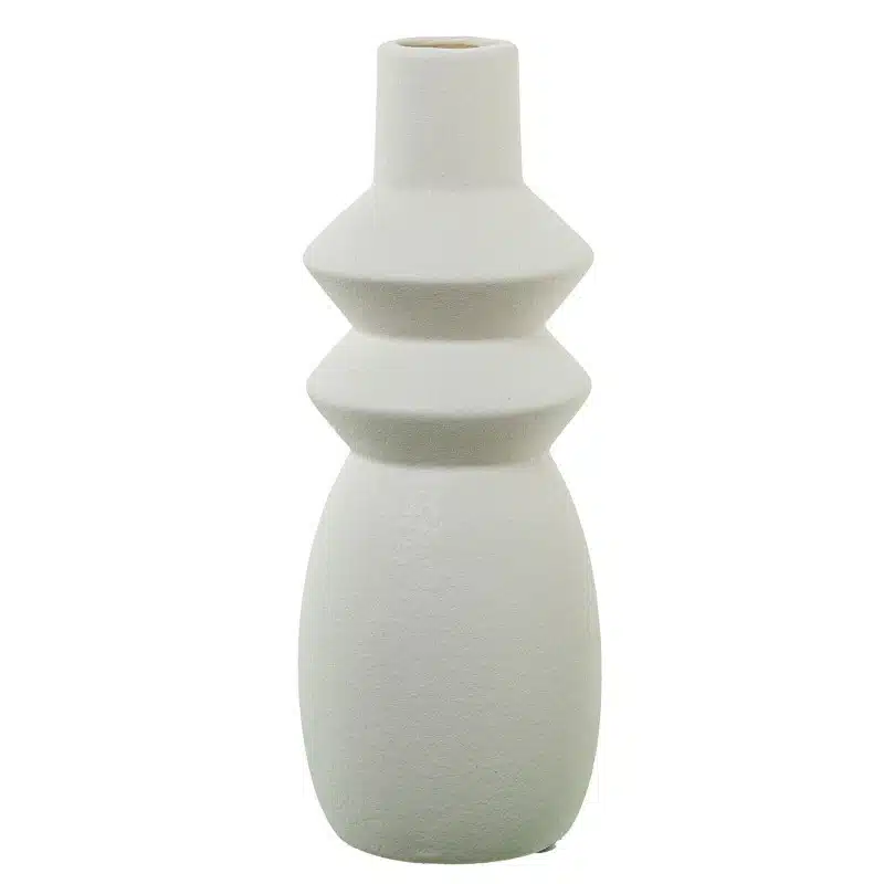 Jarrón Cerámica Blanco Envejecido Crètaro, Rústico ( 10dx28 cm)