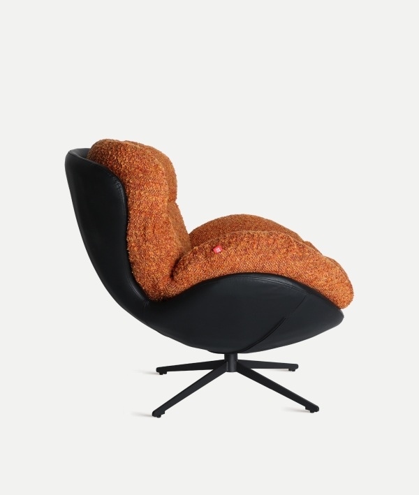 Sillón Giratorio Negro Tapizado Bouclé Naranja Mosa, Contemporáneo (100x97x95 cm) - Imagen 2